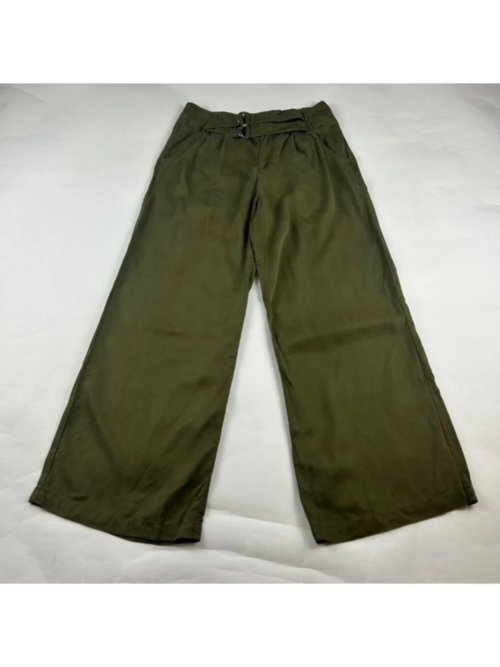 Free People Dark Olive Tencel High Rise Wide Leg Trouser Pant 4